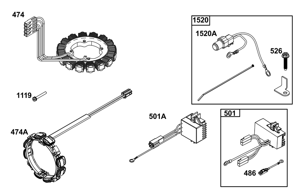 Alternator Group Diagram and Parts List for 61G477-0008-J1  Briggs and Stratton Engine